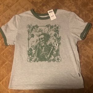 Vans Gray and Green Skeleton Tee - S